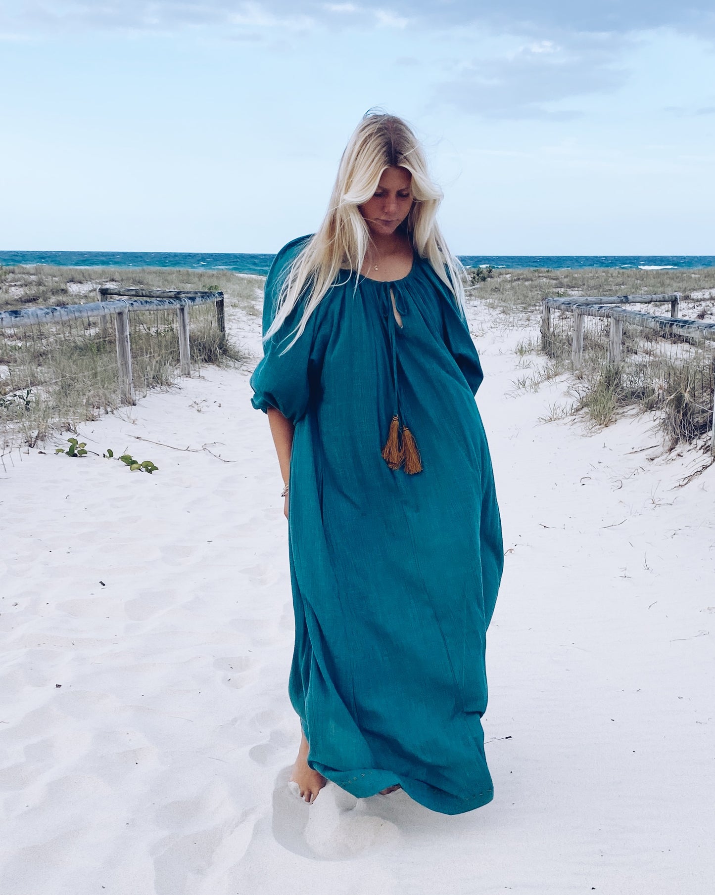 The Stromboli Kaftan in Sea Green
