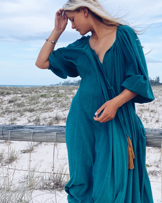 The Stromboli Kaftan in Sea Green