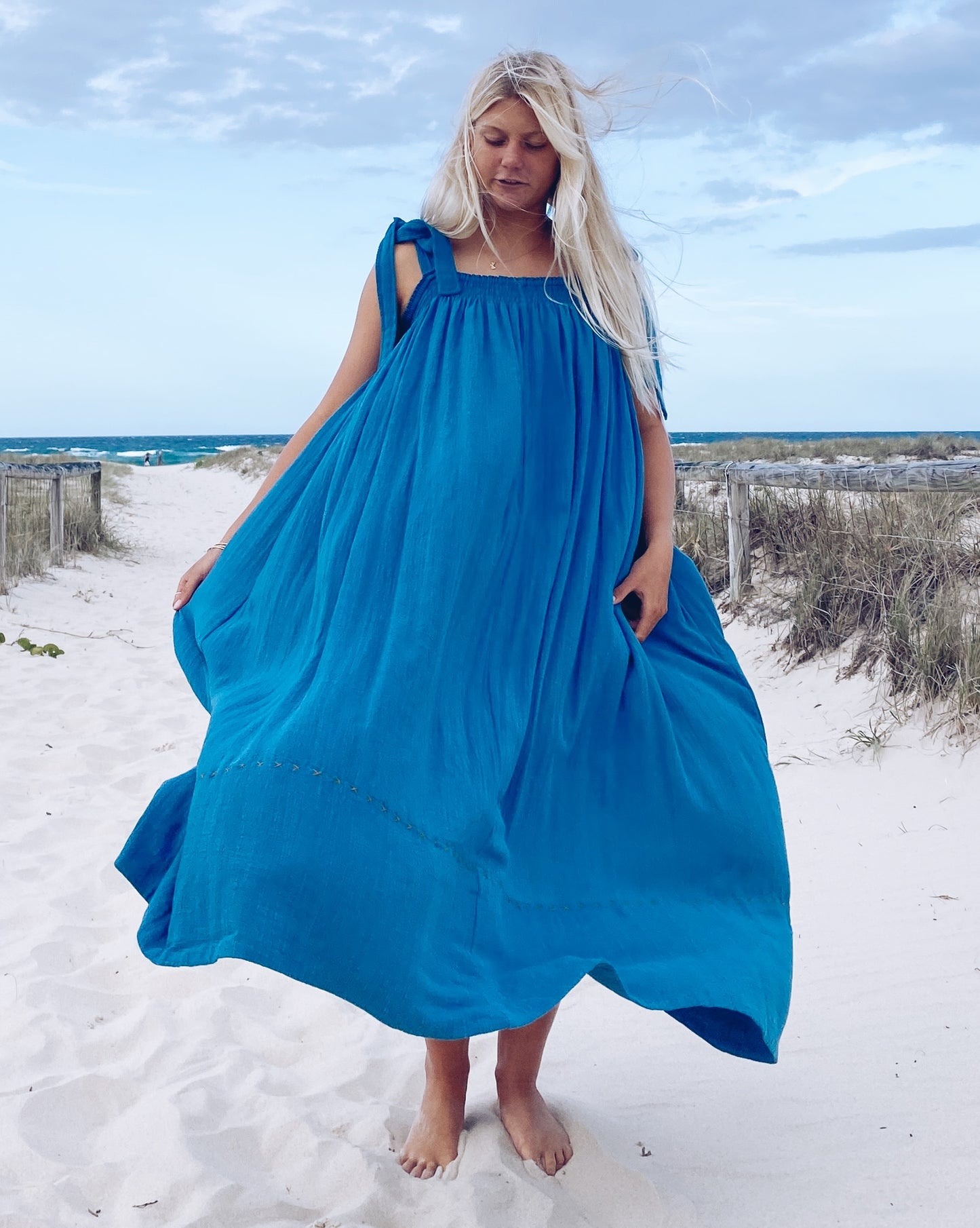 The Mallorca Sundress in Teal Blue