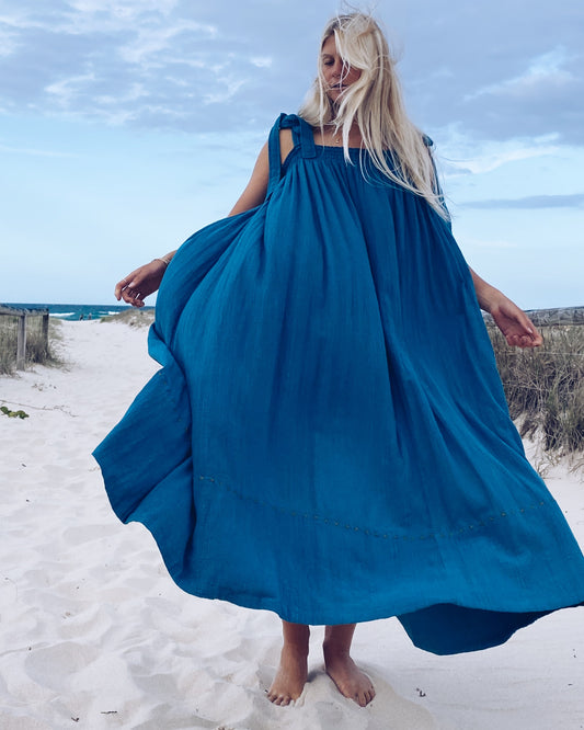 The Mallorca Sundress in Teal Blue